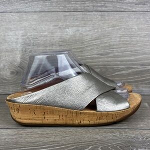 Fitflop F-Mode Women’s Sz 9 Metallic Silver Leather Slip On Crisscross Sandals